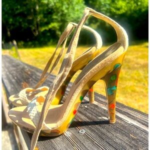 Isabella Fiore Italian Leather Snakeskin Suede Strappy Heels Pumps